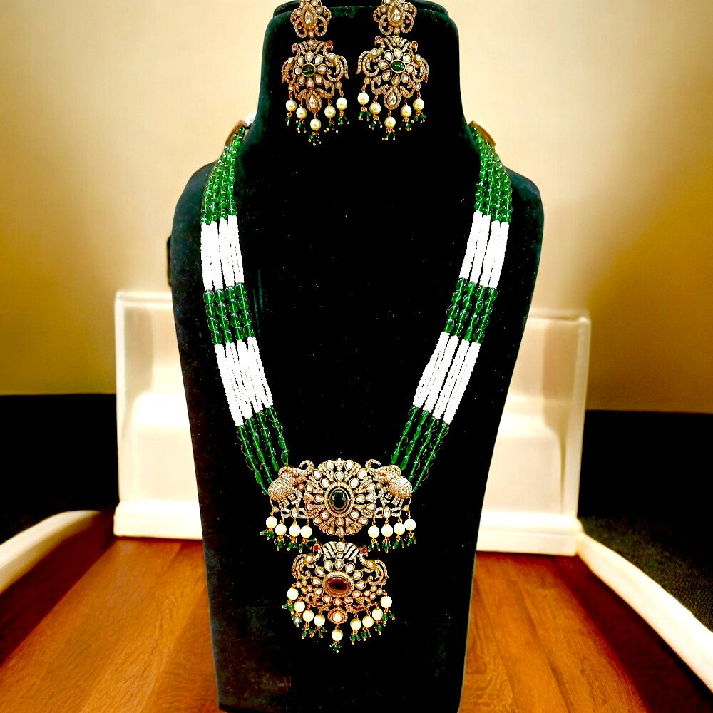 "MG Vanisha Green Beaded Victorian long Haram  Set"