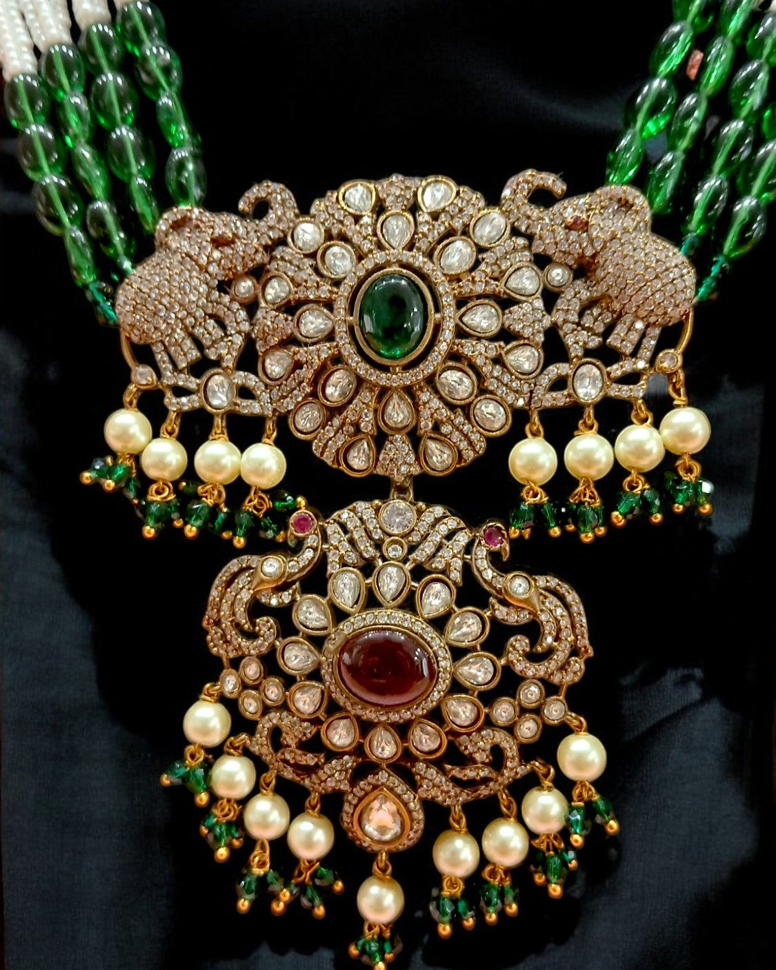 "MG Vanisha Green Beaded Victorian long Haram  Set"