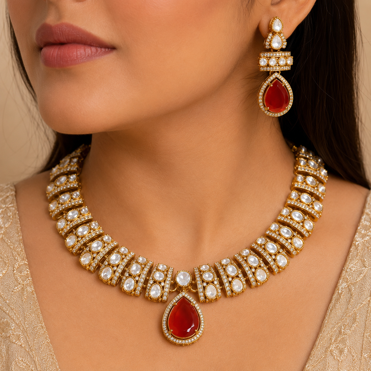 Ruhani Ruby Kundan Necklace Set