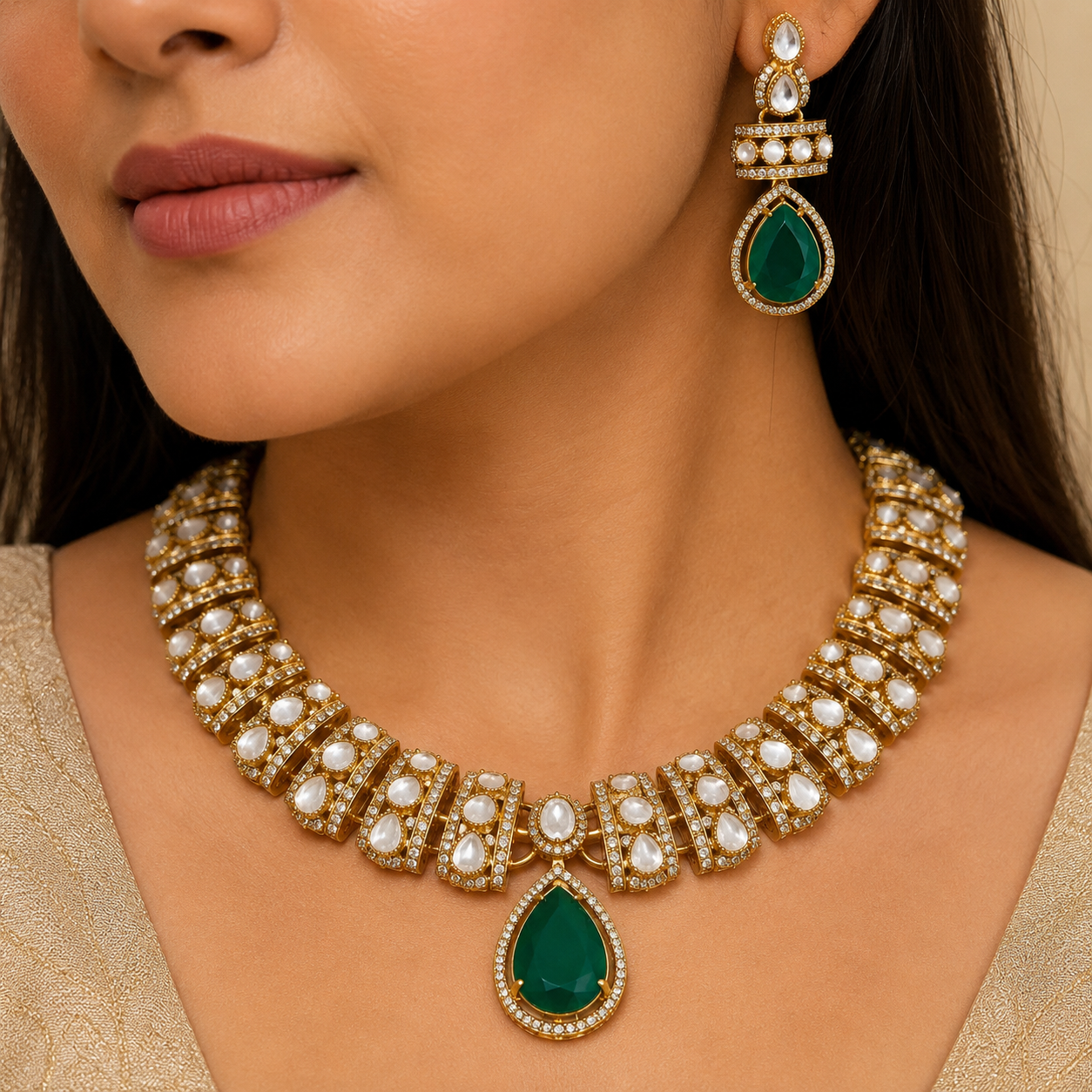 Emerald Royal Kundan Choker Set