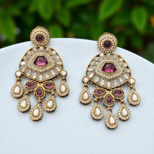 Ruby Stone Kundan Drop Earrings