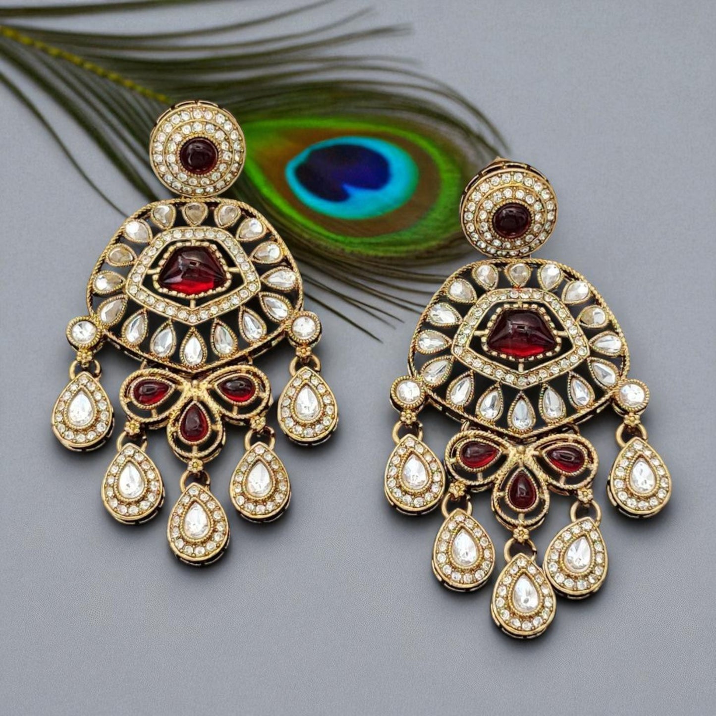 Ruby Stone Kundan Drop Earrings