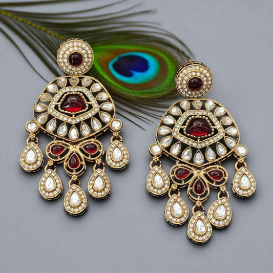 Antique Maroon Kundan Chandbali Earrings