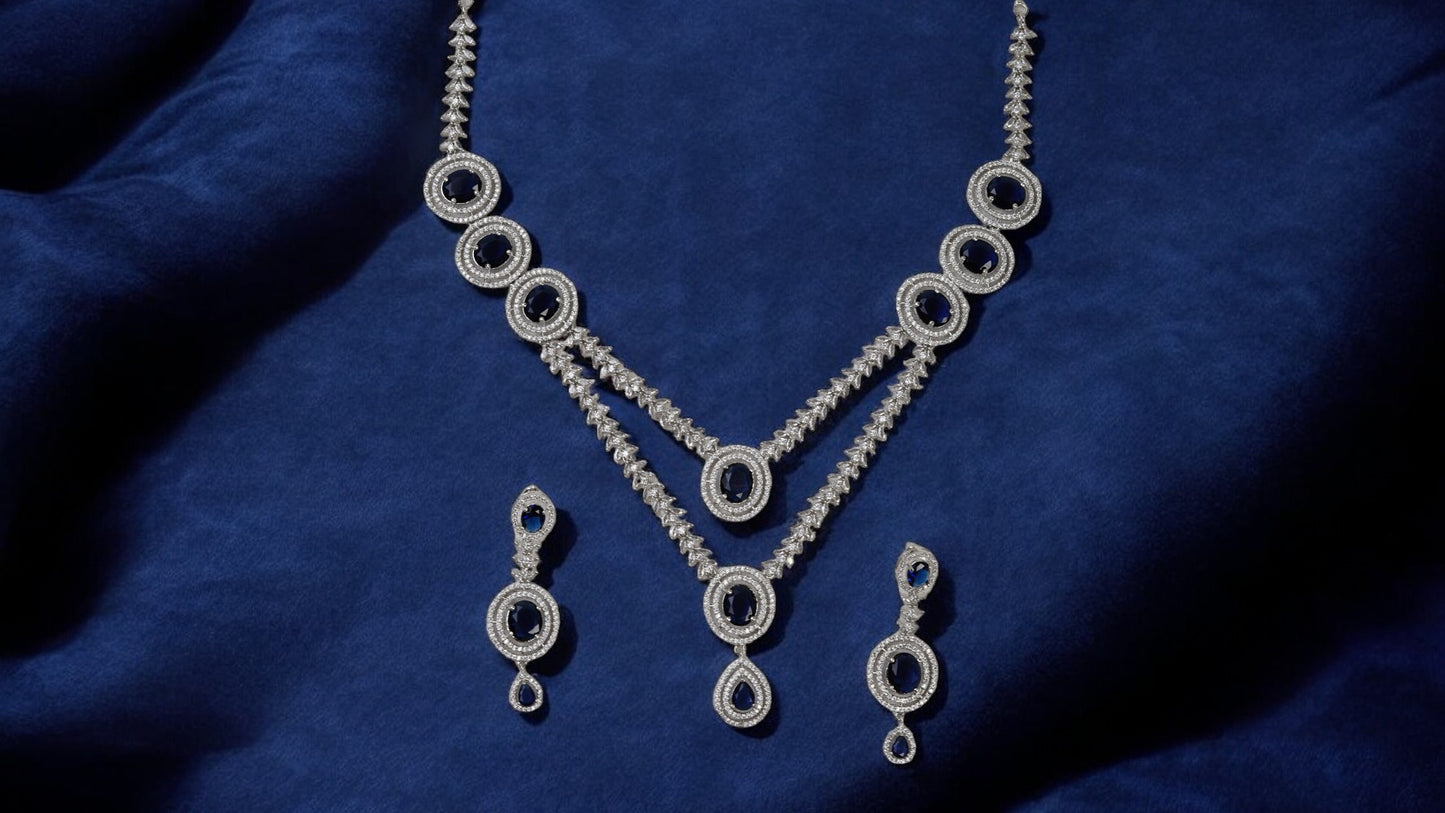 2 Layered Sapphire Shine Necklace Set