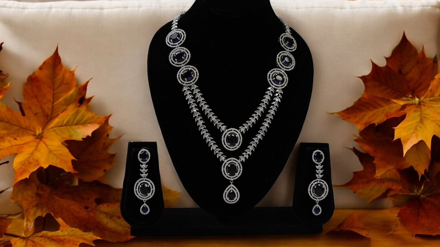 2 Layered Sapphire Shine Necklace Set