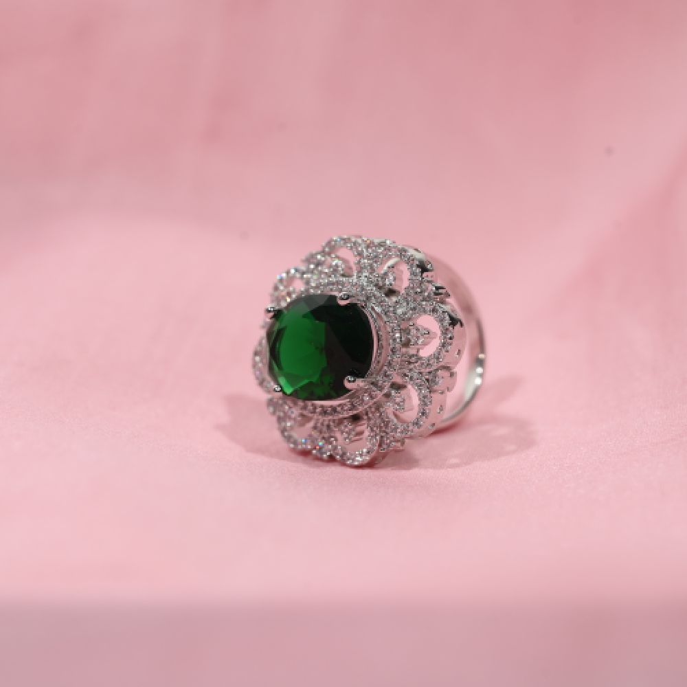 GemGlow Green Emerald CZ designer Ring