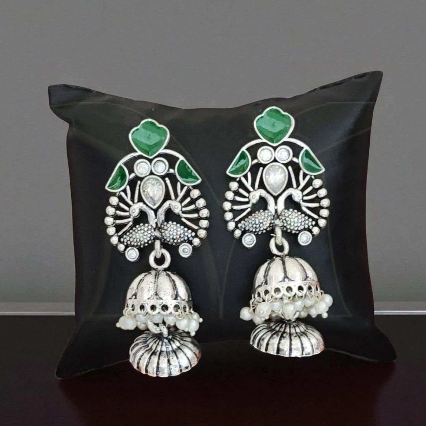 Green Enchant Oxidized Jhumkis