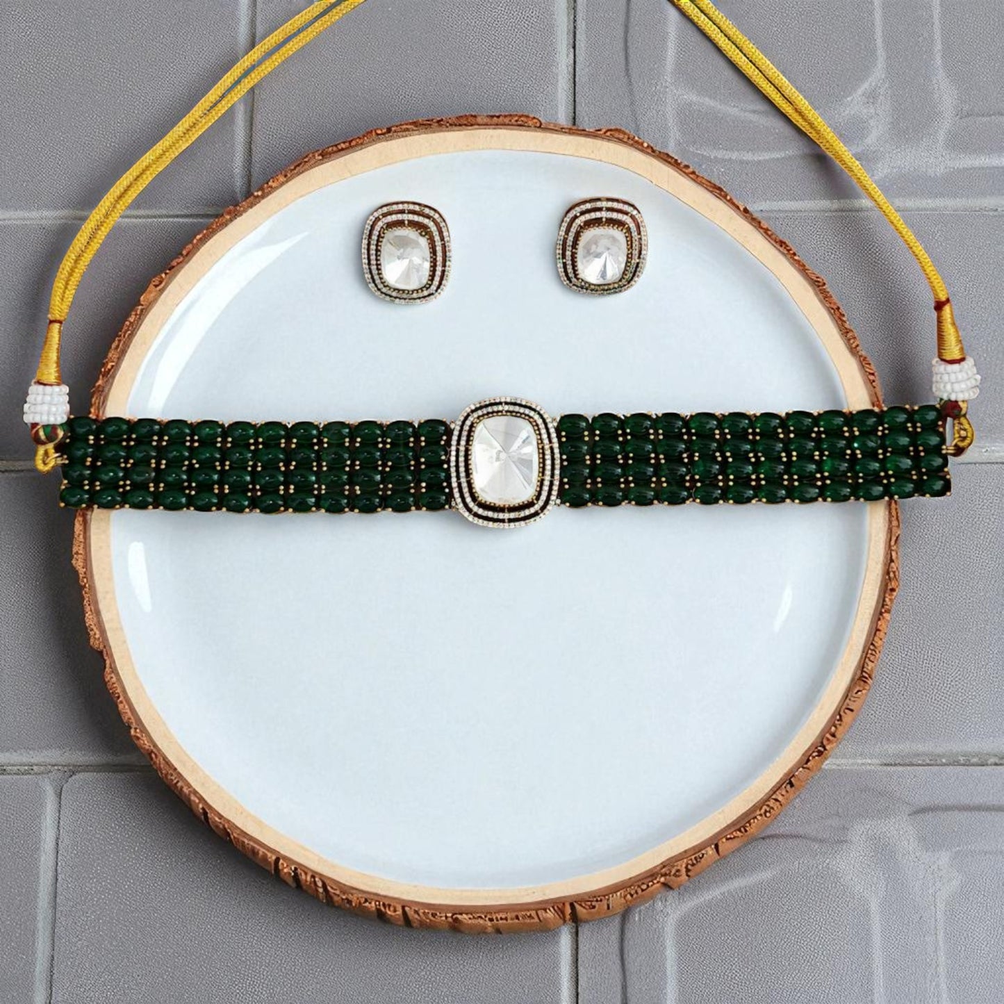 Emerald Glow Moissanite Beaded Choker Necklace Set