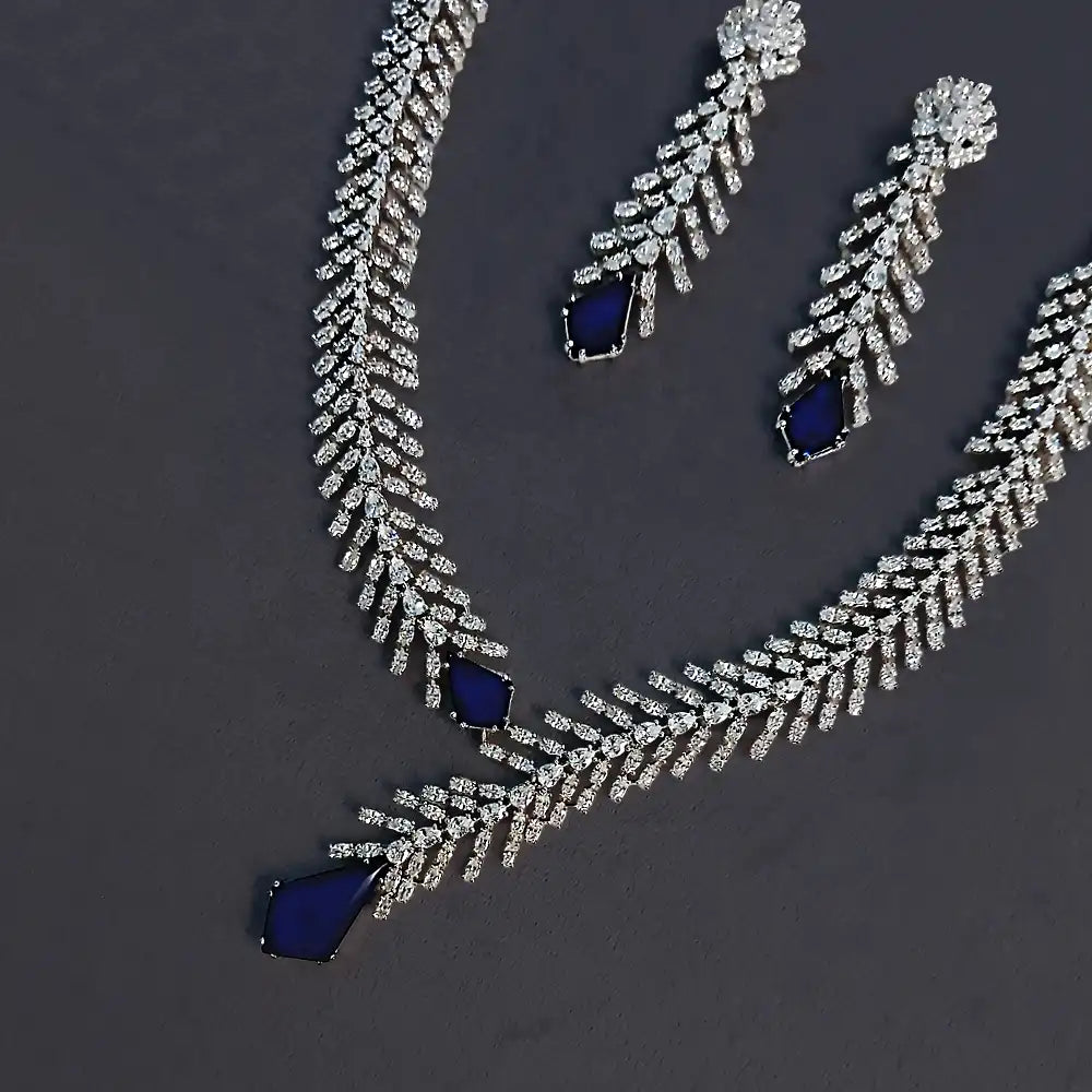 MG Feather Bloom CZ Necklace Set