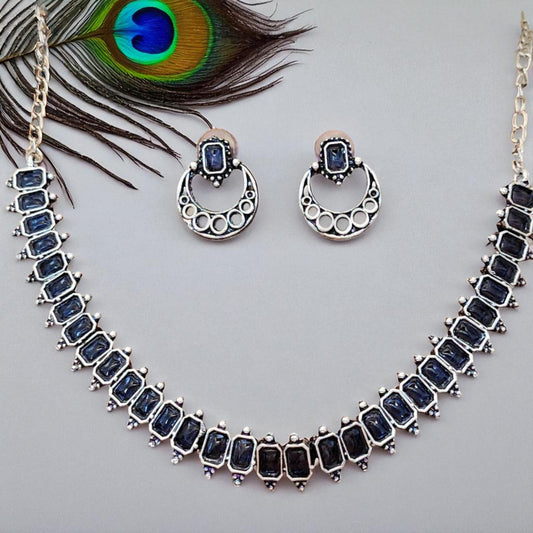 Oxidized Blue Choker Necklace Set