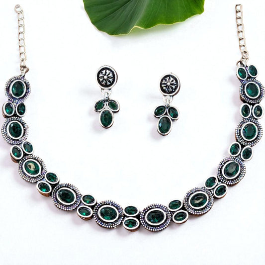 Statement oxidized Green Colour Necklace set