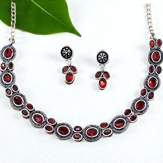 Oxidized Red Colour Necklace set
