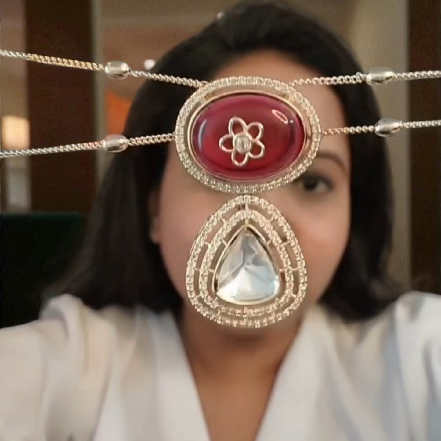 Moissonaite Ruby Dual Layered Necklace set