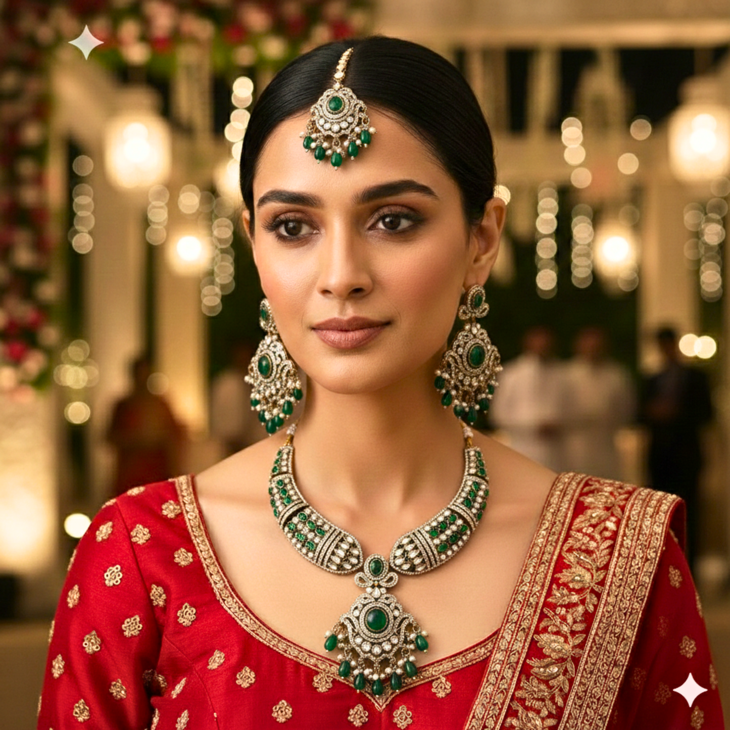 Victorian Emerald Royale Kundan Jewellery Set