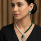 Emerald Crystal Beads with AD Pendant Necklace set