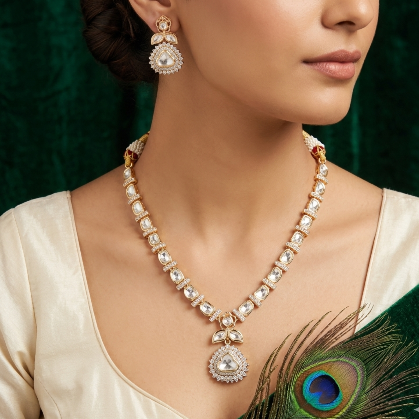 Royal Polki Moissanite Long Necklace Set