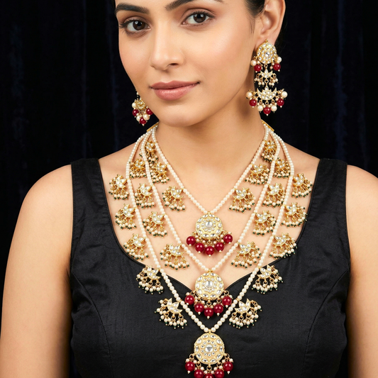 Multi layered Ruby Kundan Necklace Set