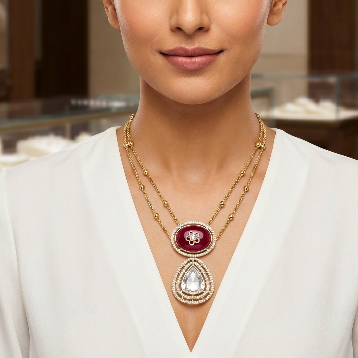 Moissonaite Ruby Dual Layered Pendant set