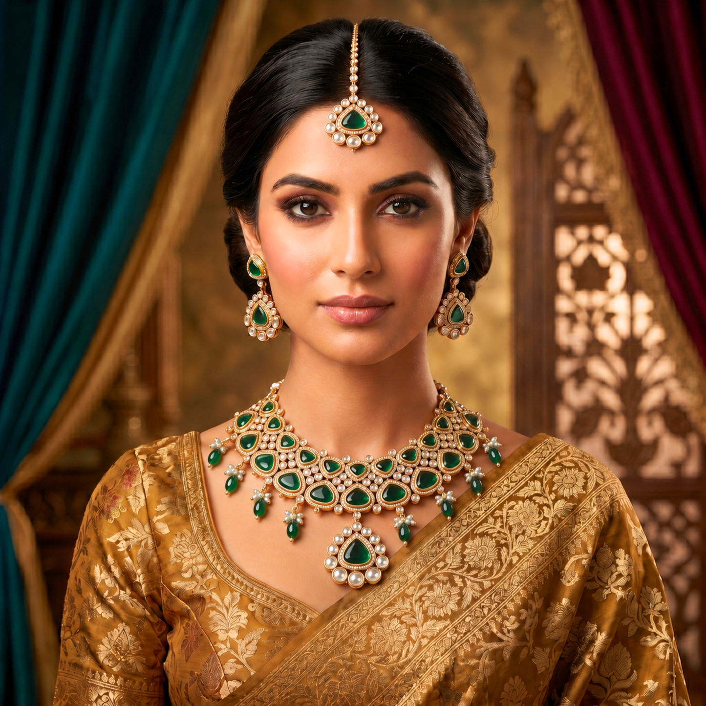 MG Emerald Semi Bridal Necklace Set