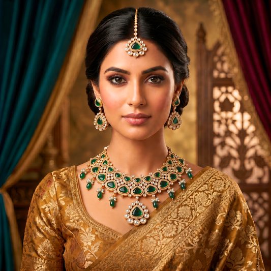 MG Emerald Semi Bridal Necklace Set