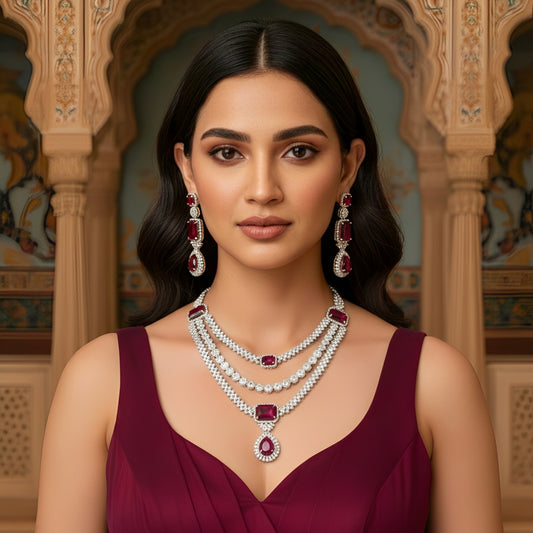 Crimson Cascade Trilateral Necklace set