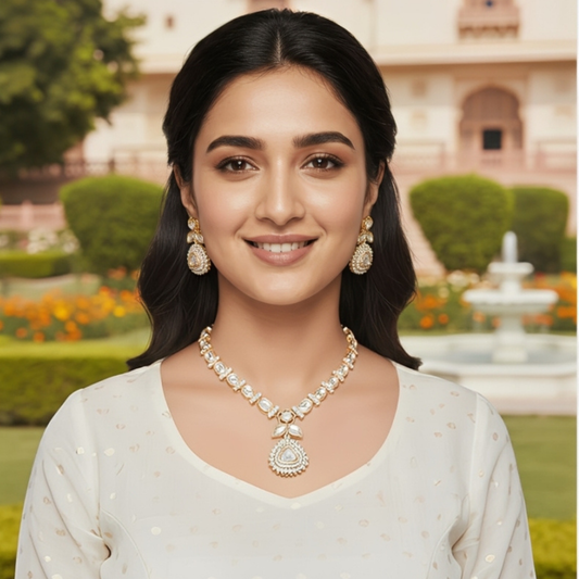 Royal Polki Moissanite Long Necklace Set