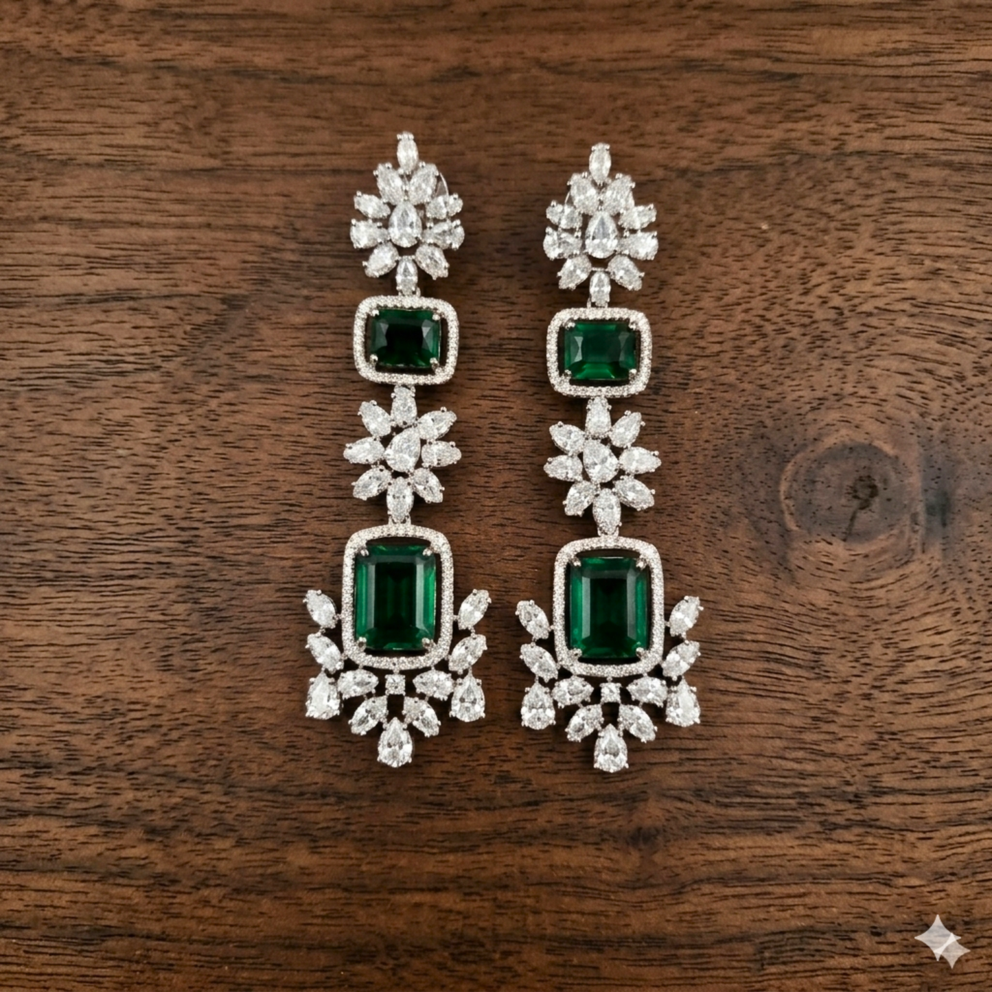 Dazzling Emerald CZ Two layered Necklace Set
