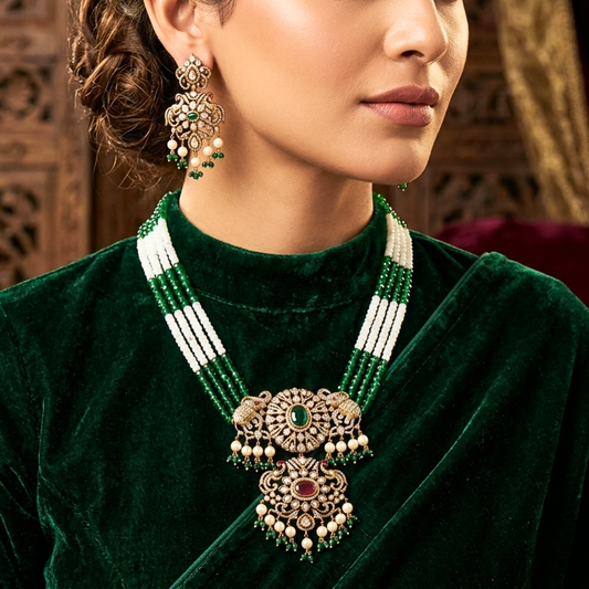 MG Vanisha Green Beaded Victorian long Haram Set