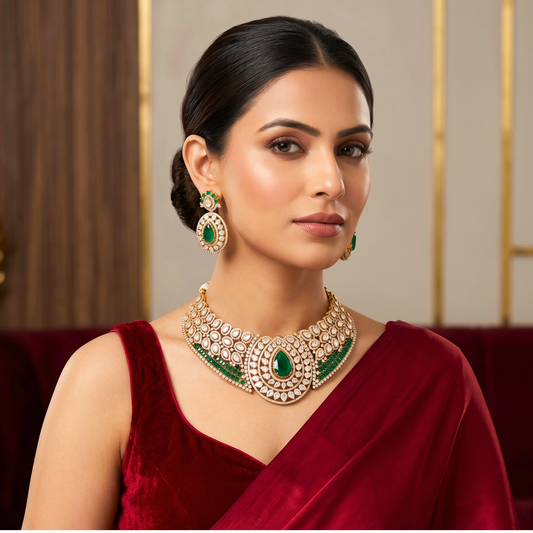 Emerald Kundan Statement Necklace Set