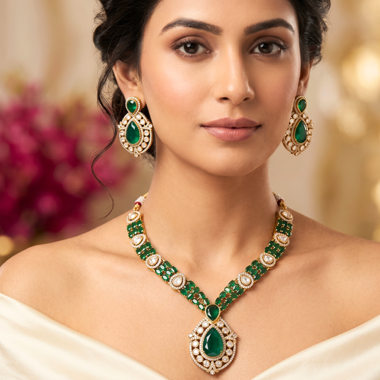 Noor Emerald Kundan Necklace Set
