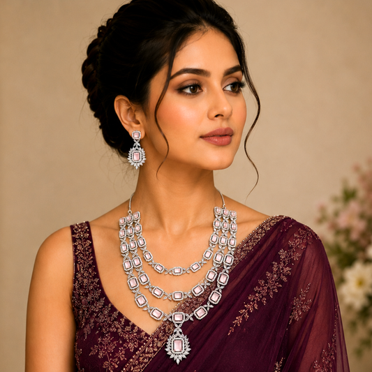 MG Misty Rose AD CZ Designer Necklace Set