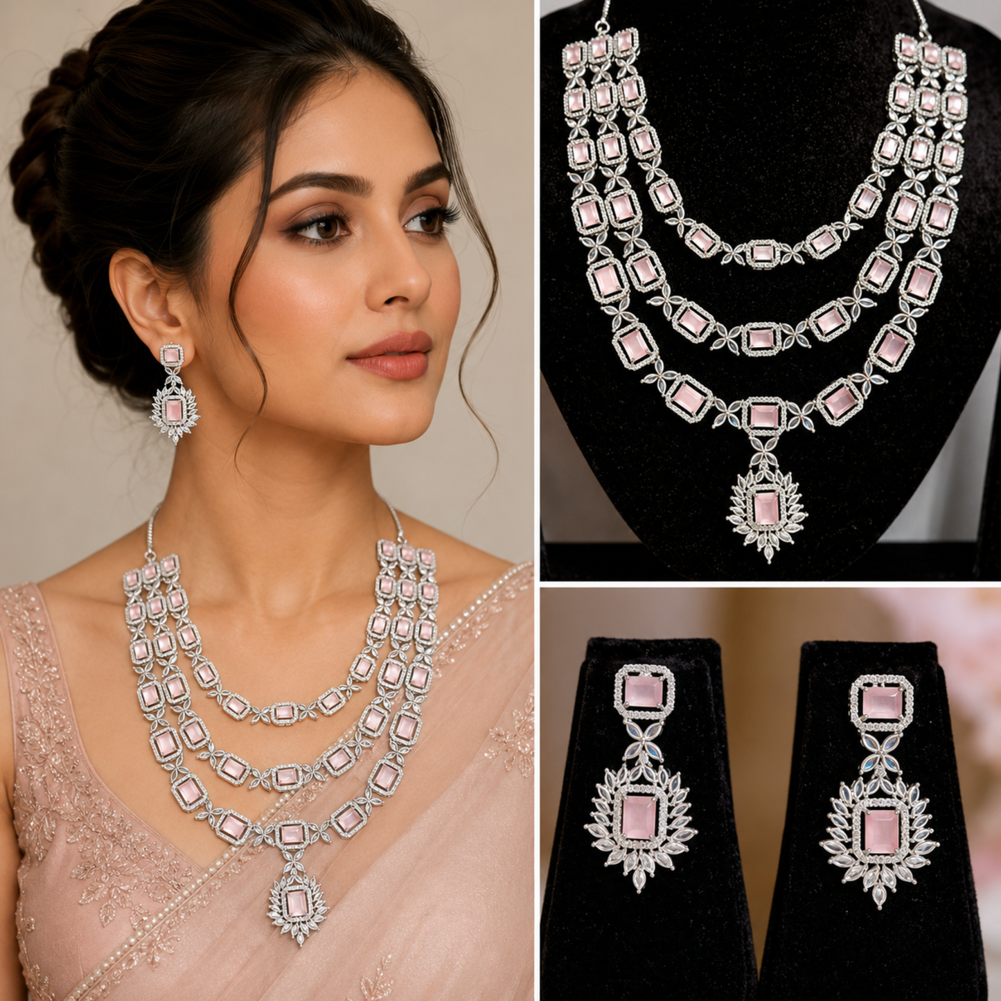 MG Misty Rose AD CZ Designer Necklace Set