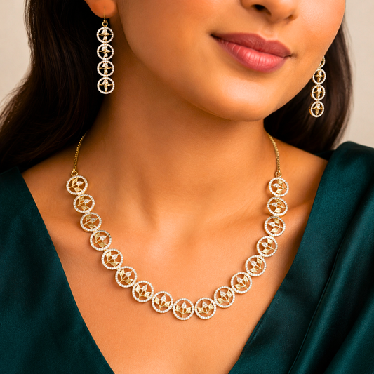 Two Toned Lotus Zirconia necklace set