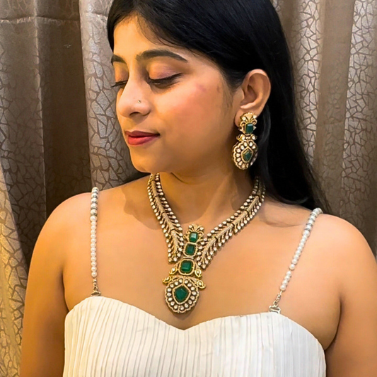 Emerald Maharani Moissanite Necklace Set