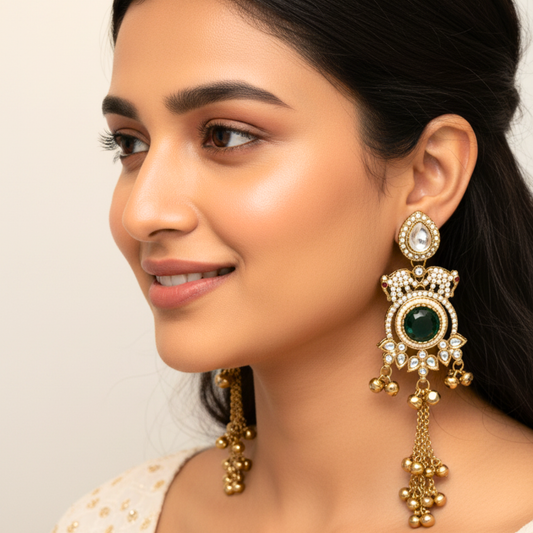 Mohini emerald ghungroo earrings