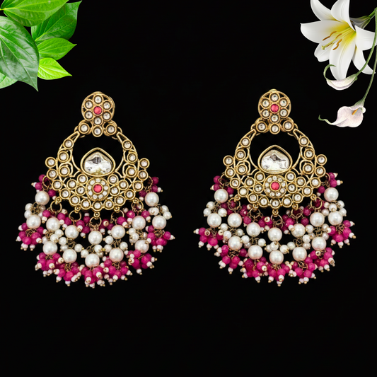 Ruby Pearl Kundan Chandbali Earrings