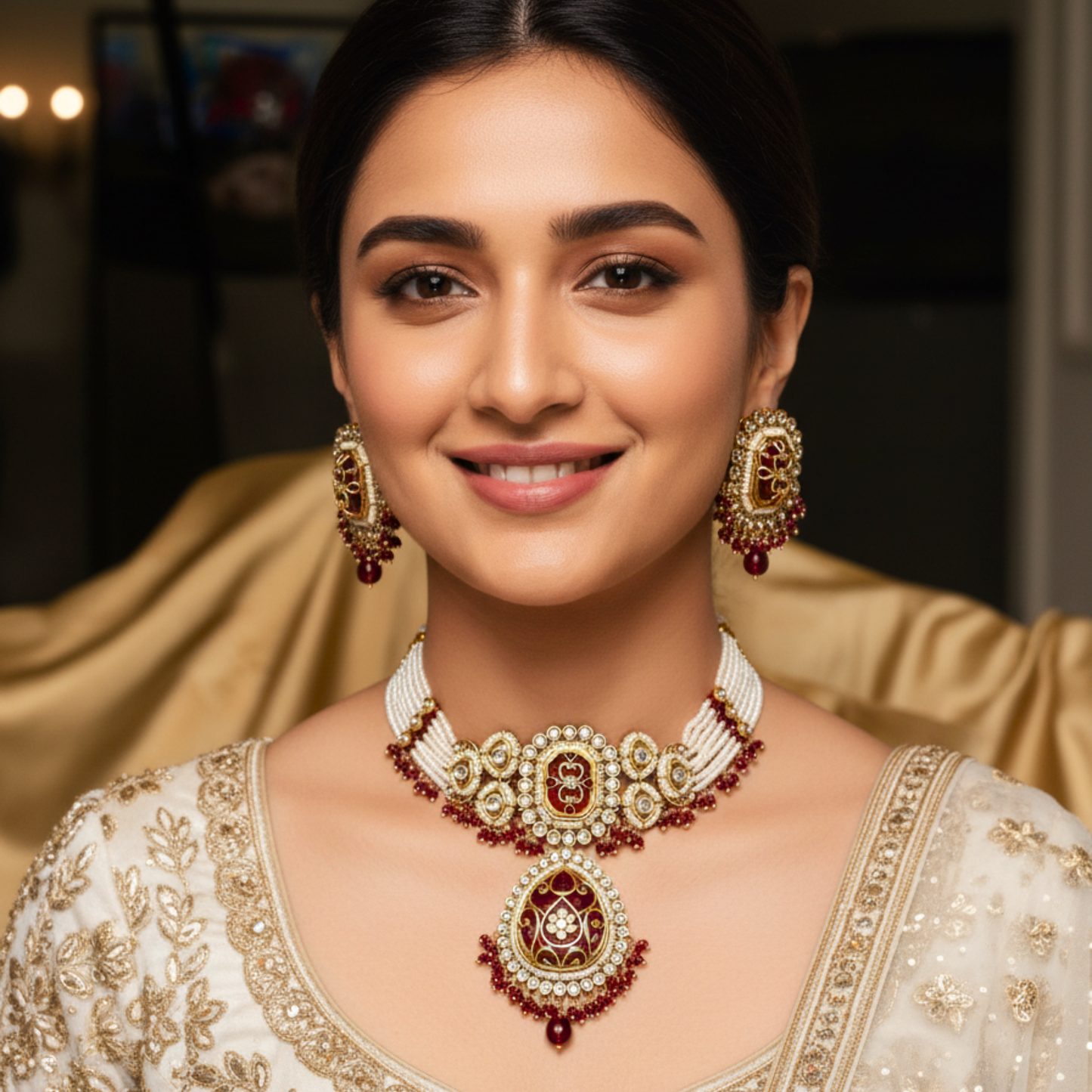 Rajkumari Red Kundan Semi-Bridal Necklace Set