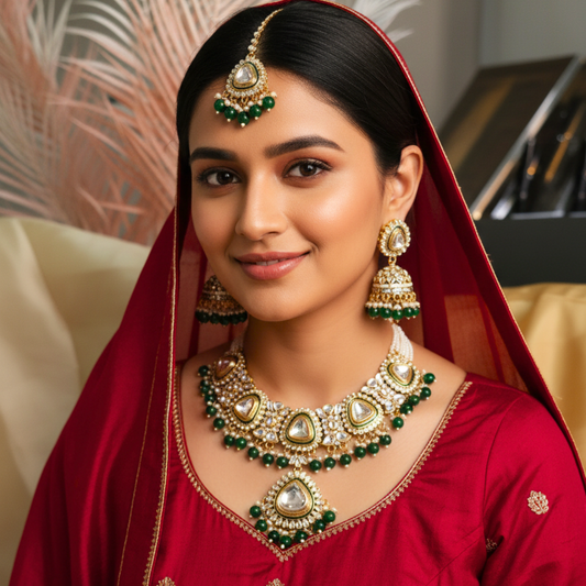 Royal Emerald Kundan Semi-Bridal Necklace Set