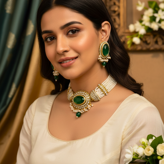 Emerald Kundan Noor Choker Set