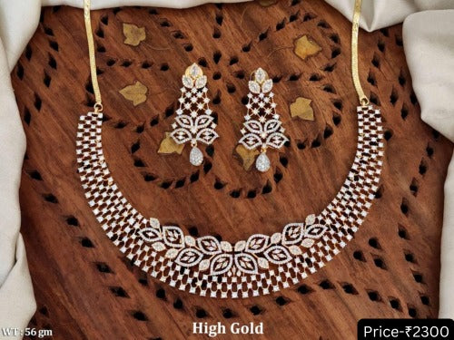 High Gold Designer American Diamond Necklace Set
