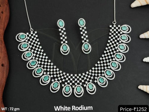 White Rhodium Mint Green Necklace Set