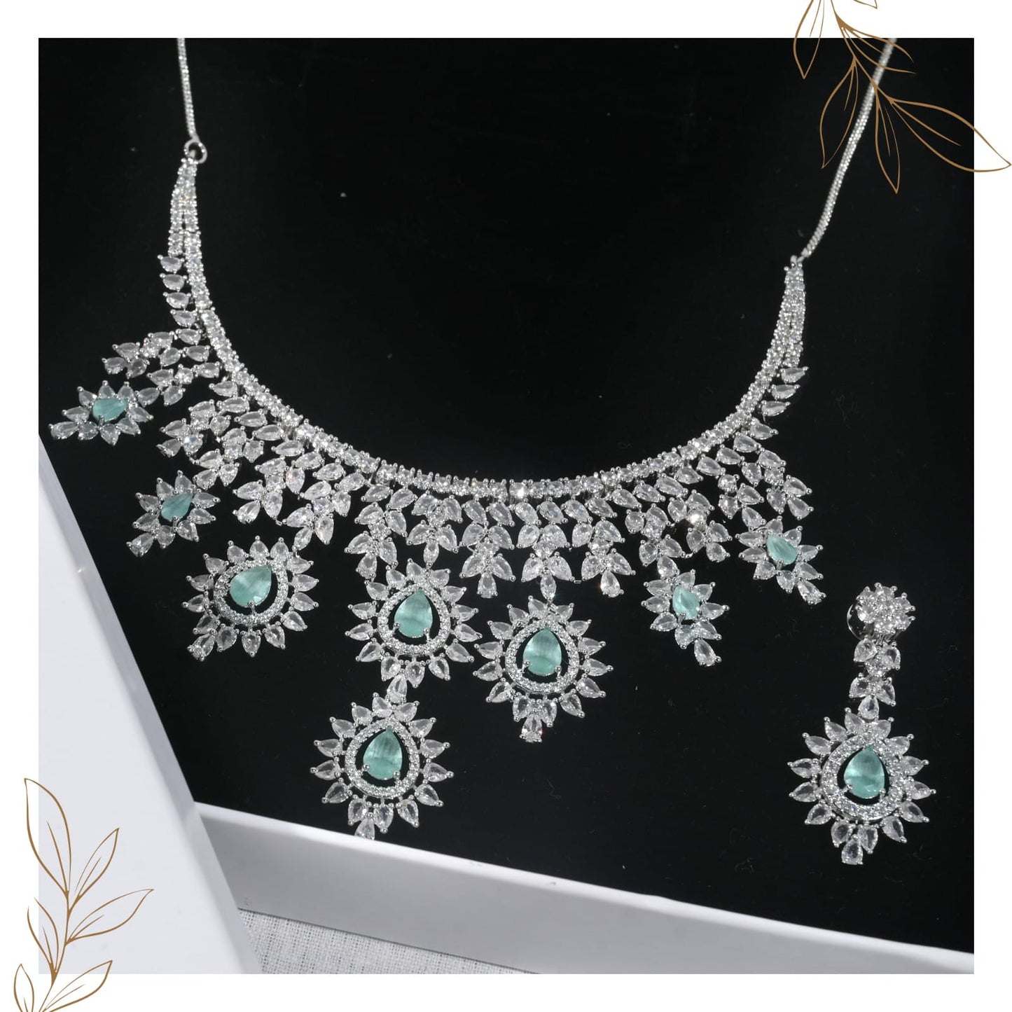 Mint Green CZ Designer Necklace Set