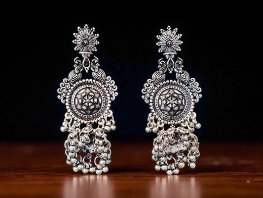 Royal mandala Oxidized Jhumkis