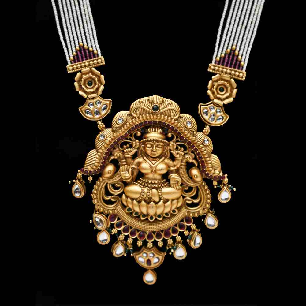 Exclusive Laxmi Temple Jewellery Long set with pearls and Kundan