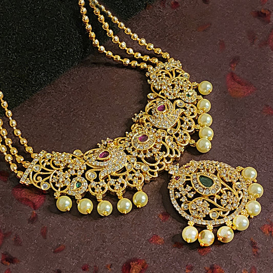 Maharani's Gold Shine AD Stone Haram Set