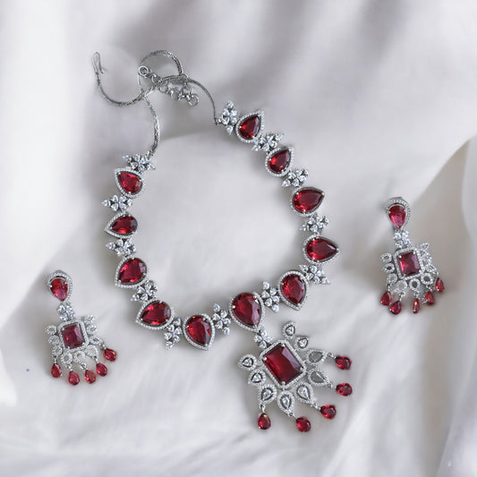 Pristine Ruby CZ Designer Necklace set