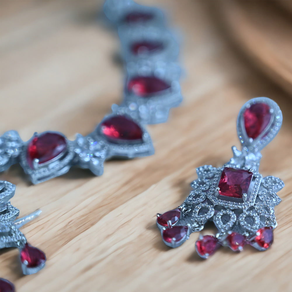 Pristine Ruby CZ Designer Necklace set